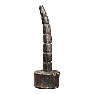 Antique Folk Art Hand Carved Snake Tail Wrapped Sculpture For Sale