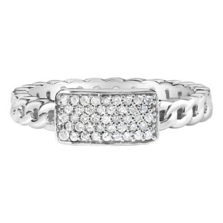 .925 Sterling Silver 1/5 Cttw Diamond ID and Cuban Link Band Ring (I-J Color, I2-I3 Clarity) - Ring - Size 7 For Sale