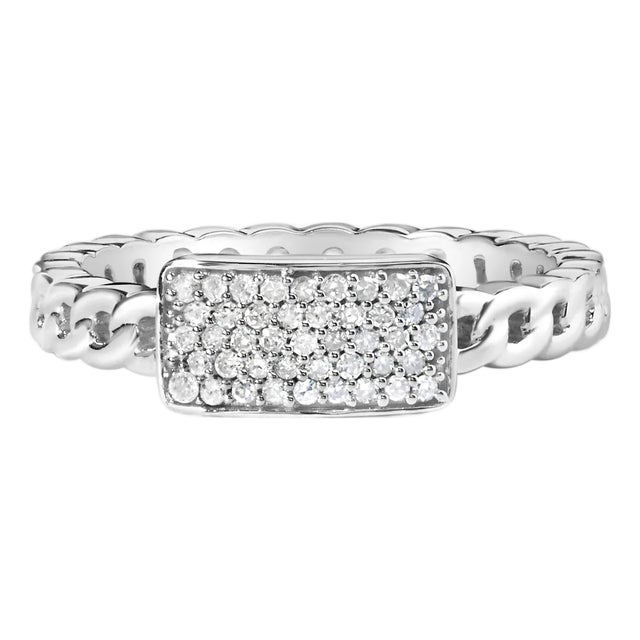 .925 Sterling Silver 1/5 Cttw Diamond ID and Cuban Link Band Ring (I-J Color, I2-I3 Clarity) - Ring - Size 7 For Sale