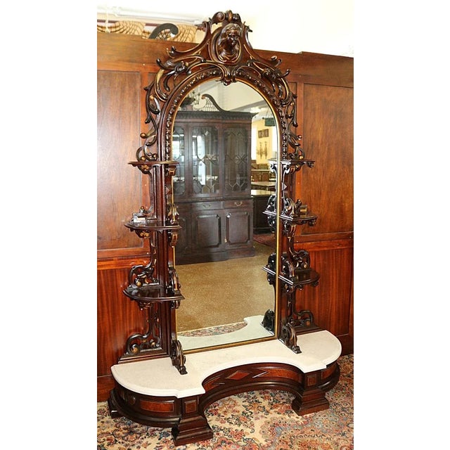 Victorian ​19th Century Carved Rosewood Figural Etagere Pier Mirror Attributed to Alexander Roux For Sale - Image 3 of 10