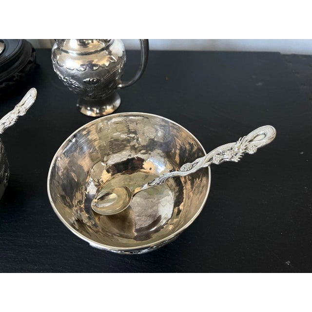 Early 20th Century Rare Chinese Export Sterling Silver Tea Set with Dragon Design Tianjing Wuhua - 13 pcs For Sale - Image 16 of 18