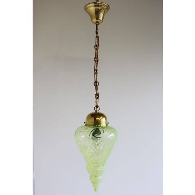 Metal Arts & Crafts Vaseline Glass Pendant Light by Henry G. Richardson & Sons, 1900s For Sale - Image 7 of 7