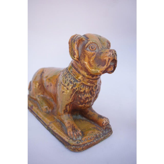 Antique Tawny Enameled Earthenware Boxer Dogs, 1900s, Set of 2 For Sale - Image 4 of 5