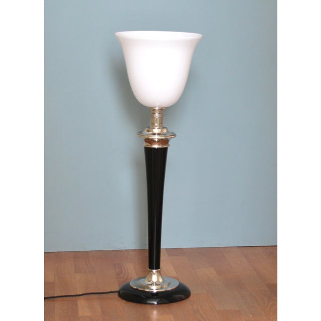 Black French Art Deco Table Lamp in Black Wood and Silver Metal from Mazda, 1920s For Sale - Image 8 of 16
