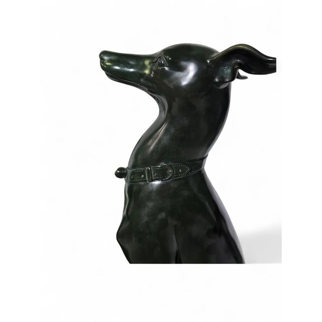 Italian Greyhound Statues in Green Patinated Bronze, 1950s, Set of 2 For Sale - Image 6 of 13