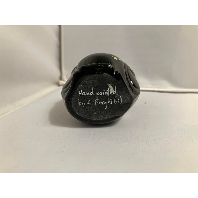 RARE FENTON GLASS Black Glass Owl Paperweight or figurine. The original Fenton is attached and the Fenton logo is embossed...