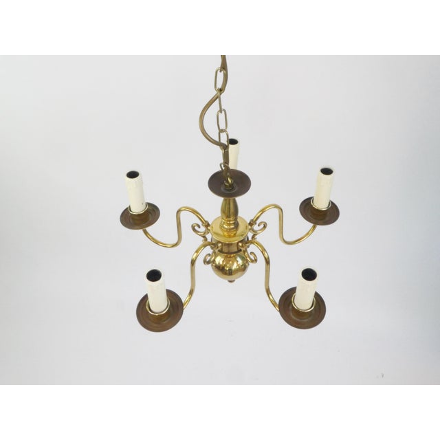 German Brass 5-Arm Chandelier For Sale - Image 6 of 10