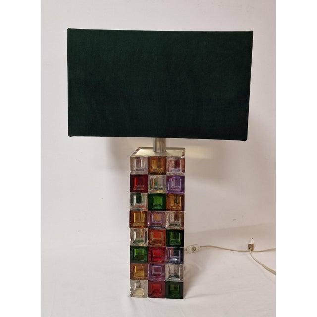 Table Lamp with Multi-Colored Glass Cubes Base, 1970s For Sale - Image 11 of 14