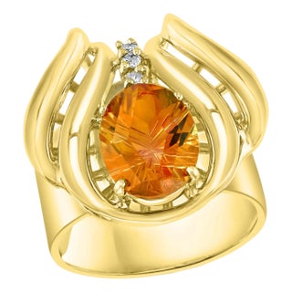 4 Carat Oval Citrine and Diamond Ring in 14 Karat Yellow Gold, Estate For Sale