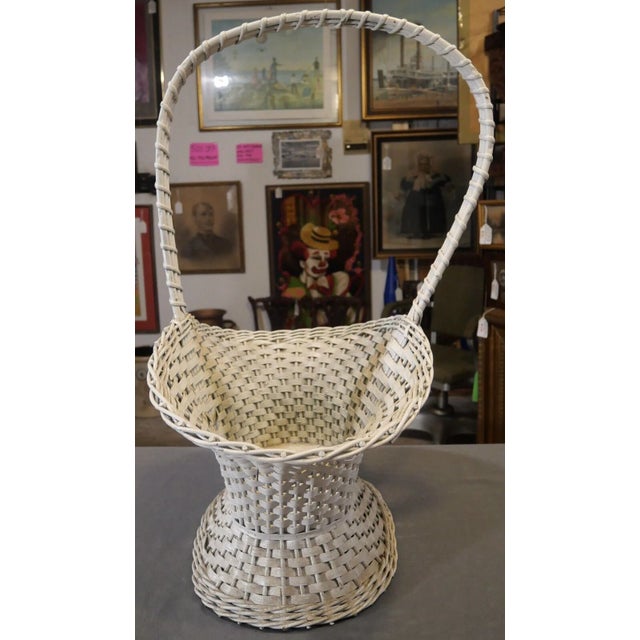 Up for sale is a Circa 1920 French Country Style Gesso Barbola Rose Motif White Painted Wicker Floral Bouquet Presentation...