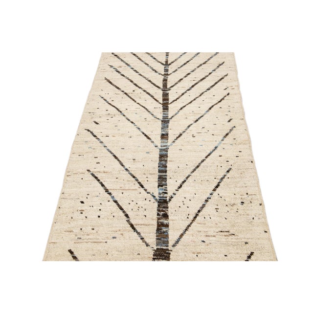 Moroccan Modern Moroccan Style Handmade Designed Beige Boho Wool Runner For Sale - Image 3 of 10