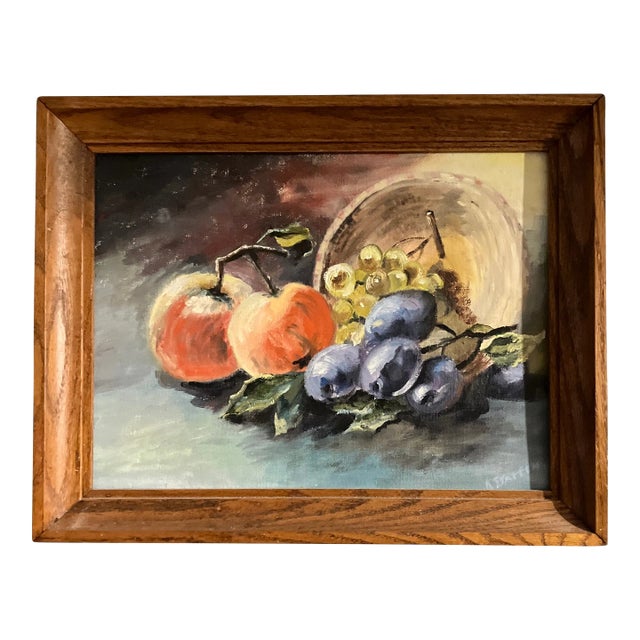 1970’s Original Vintage Still Life Painting Canadian Signed Oak Frame For Sale