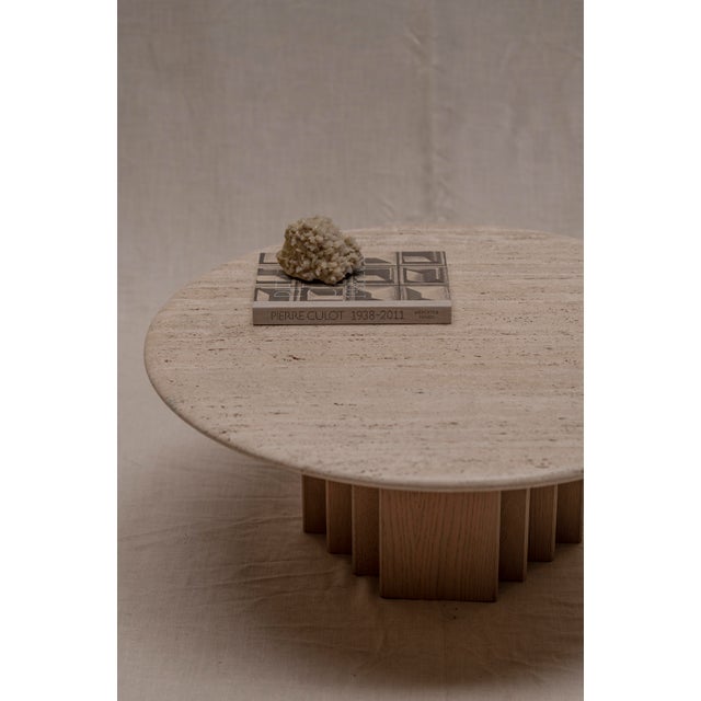 Wood Mid-Century Modern Coffee Table in Oak and Travertine, 1970s For Sale - Image 7 of 11