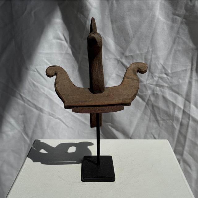 Traditional Indonesian Decorative Wooden Bird on a Base with Crest For Sale - Image 6 of 17