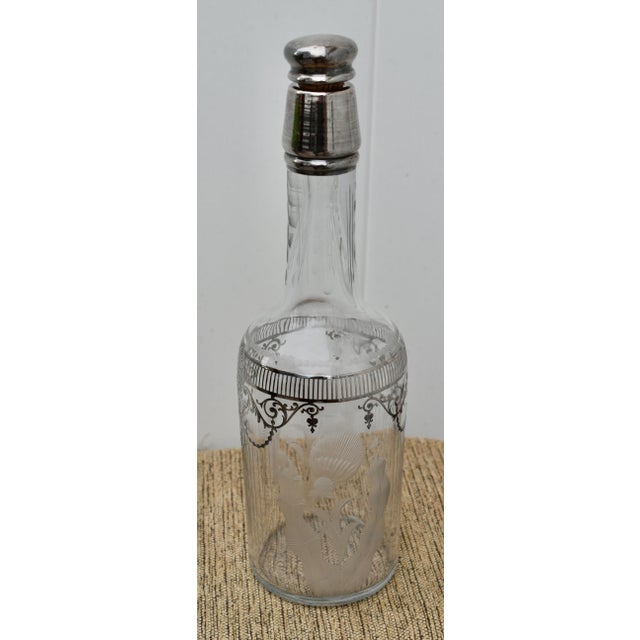 Vintage Art Nouveau Cut Etched Glass Bottle W/Stopper in Sterling Silver Overlay For Sale In Philadelphia - Image 6 of 10