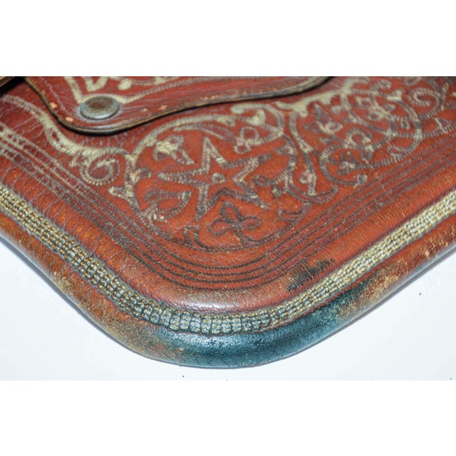 Brown Antique Hand Tooled Leather Moroccan Bag Wall Decor For Sale - Image 8 of 16