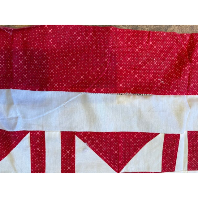 Mid 20th Century Vintage Red White Quilt Top Only Diamond Pattern 68x93 For Sale - Image 5 of 10