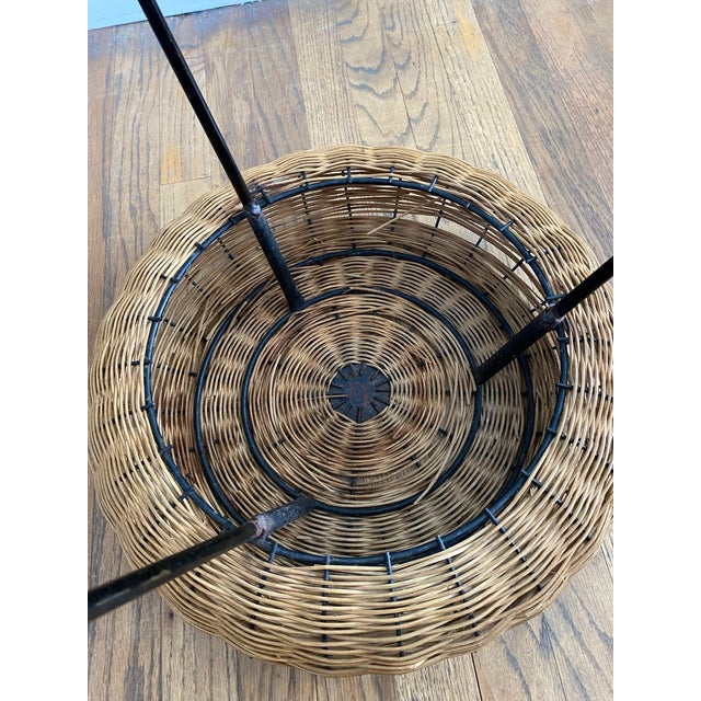 Mid 20th Century Mid-Century Modern French Woven Rattan Tripod Stool For Sale - Image 5 of 8