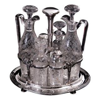 Silver and Glass Cruet Set from Menage Odiot Paris, 1894, Set of 7 For Sale