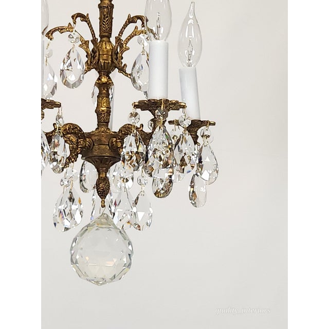 1950s Antique 5 Arm 5 Light Tiny Dancer Brass Cut Lead Glass Crystal Chandelier For Sale - Image 5 of 12