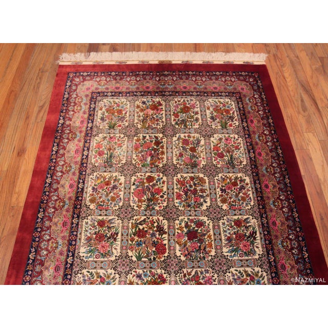 Persian Nazmiyal Collection Vintage Garden Design Silk Persian Qum Rug For Sale - Image 3 of 8