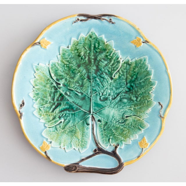 Antique English George Jones Turquoise Majolica Green Leaf Plate, Circa 1880 For Sale In Houston - Image 6 of 6