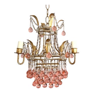 Vintage Italian Pink Beaded Chandelier For Sale