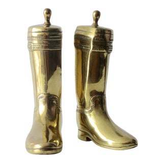 C.1960's Mid-Century Solid Brass Equestrian Horse Riding Boots Bookends (Made in Korea) - Pair For Sale