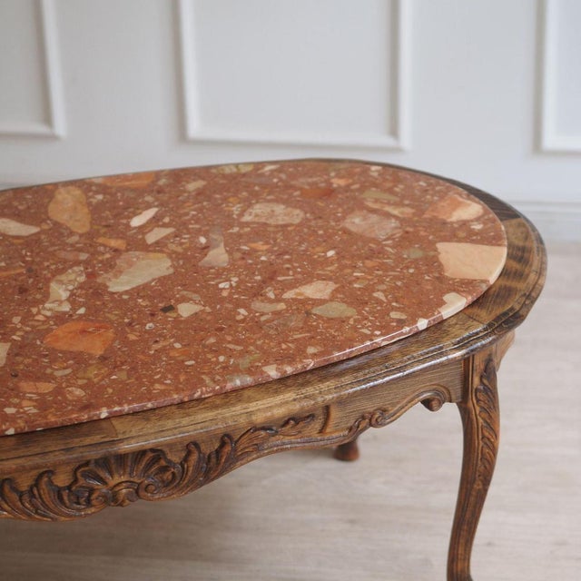 French Coffee Table with Red Marble Top and Curved Wooden Frame For Sale - Image 6 of 13