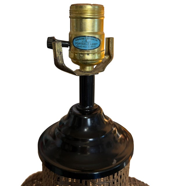 Large Vintage Handwoven Rattan and Cane Urn Form Table Lamp For Sale In Oklahoma City - Image 6 of 11