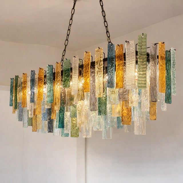 Murano Monumental Italian Rectangular Strip “Listelli” Murano Glass Chandelier by Simoeng For Sale - Image 4 of 6