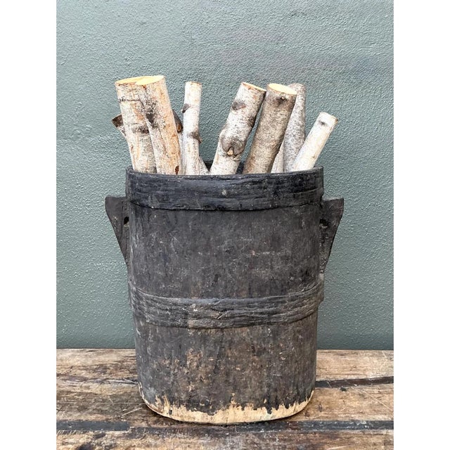 Vintage Patinated Wood Bucket For Sale - Image 4 of 12