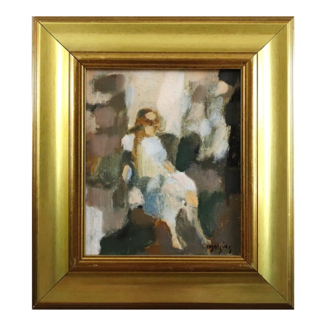 Mid-Century Modern 'Woman in Repose' Mini Abstract Figurative Portrait Oil Painting bySwedish Artist Ivar Morsing (1919-2009), Framed For Sale