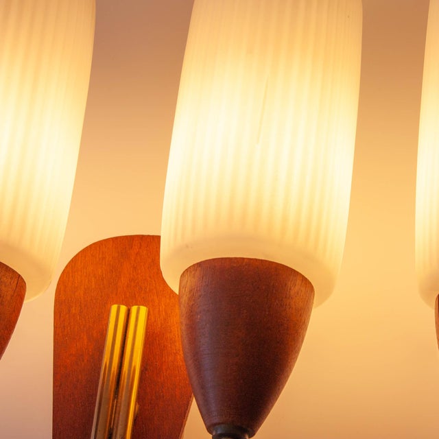 Danish Teak Wood Wall Lamps with White Opaline Glass Shade, 1950s, Set of 2 For Sale - Image 11 of 16