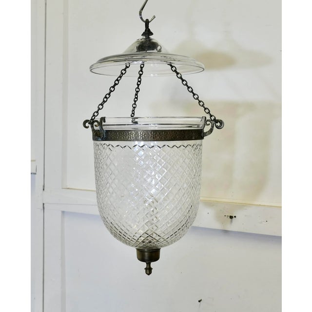 Metal Hand Blown Diamond Cut Crystal Bell Jar Lantern For Sale - Image 7 of 7