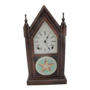 E.n. Welch 8 Day Antique Gothic Steeple Clock With Hand Painted Barn Star Glass