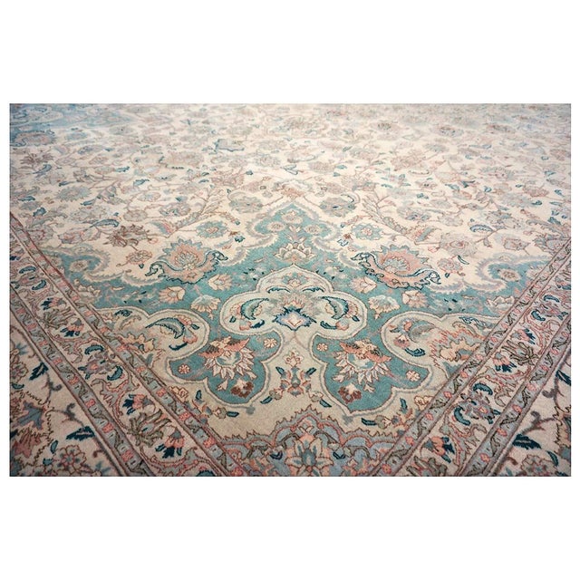 Antique Persian Tabriz Pahlavi Wool 12x18 Ivory, Pink & Teal Handmade Area Rug #9902227 For Sale - Image 9 of 15