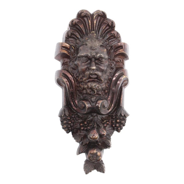 Antique Figural Man & Grapes Dark Bronze Applique For Sale