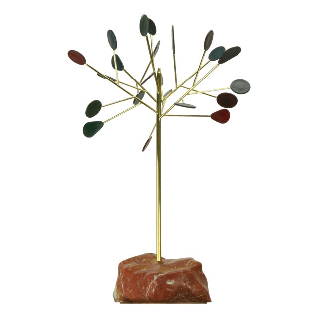 Edouard Sankowski for Krzywda Locus-5 Tree Sculpture, Brass, Marble and Leather For Sale