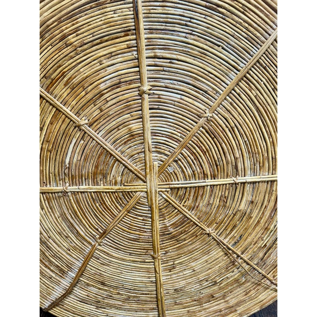 Late 20th Century Oversized 35" Vintage Italian Pencil Reed Rattan & Brass Tray For Sale - Image 5 of 10