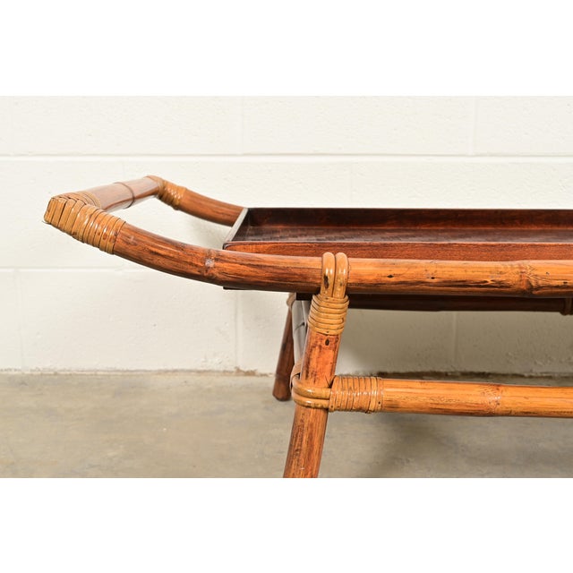 John Wisner for Ficks Reed Mid-Century Hollywood Regency Pagoda Coffee Table, 1950s For Sale In South Bend - Image 6 of 11