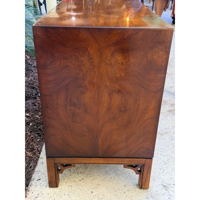 Mid-Century Modern Vintage Chinoiserie Burled Walnut Sideboard Drexel Heritage Dynasty For Sale - Image 3 of 12