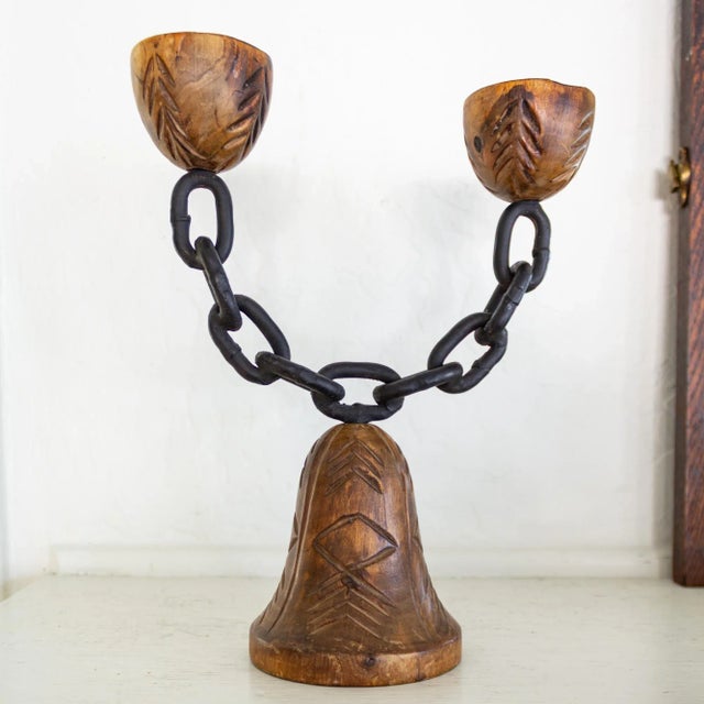 Spanish Revival Spanish Chain and Wood Candle Holder Candelabra by Joaquin Ripoll For Sale - Image 3 of 12