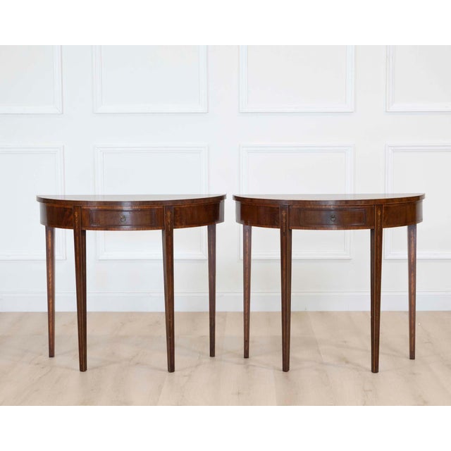Wood Pair of English 19th Century Demi-Lune Side Tables For Sale - Image 7 of 12