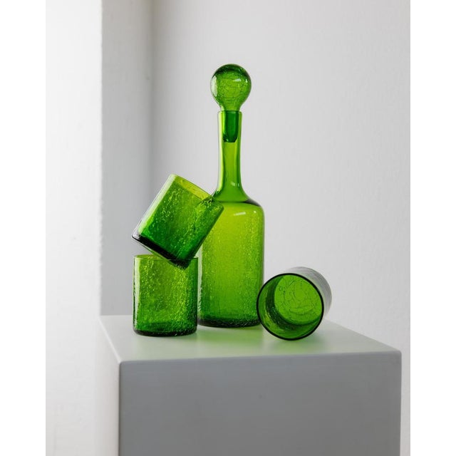 Green Vintage Green Crackle Murano Glass Decanter and Glasses, Italy, 1960s, Set of 4 For Sale - Image 8 of 11
