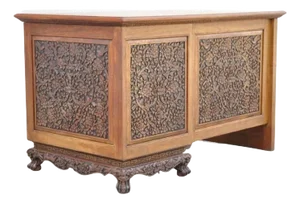 Vintage Chinese Ornately Carved Mahogany Chinoiserie Office Desk