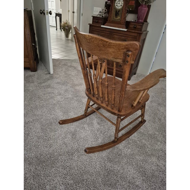 Early 20th Century Antique Windsor-Style Oak Rocking Chair, For Sale - Image 5 of 10