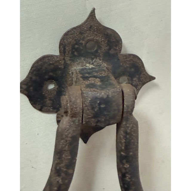 Antique Arts and Crafts Solid Heavy Wrought Iron Hammered Front Door Knocker For Sale - Image 4 of 8