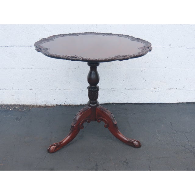 Charak Furniture 1930s Chippendale Hand Carved Mahogany Tilt Top Table 6662 For Sale - Image 15 of 18
