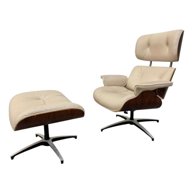 Mid-Century Modern Plycraft Walnut Eames Style Lounge Chair & Ottoman For Sale